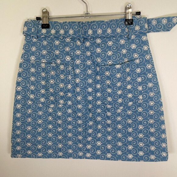 By Clara Paris Blue & White Embroidered Skirt with Belt - Picture 2 of 3